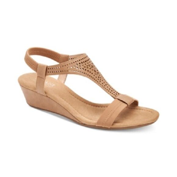 Alfani Women's Step 'N Flex Vacanzaa Wedge Sandals, Camel Perforated Size 11M - Picture 1 of 4